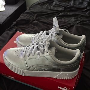 Puma Metallic Silver and White Sneakers